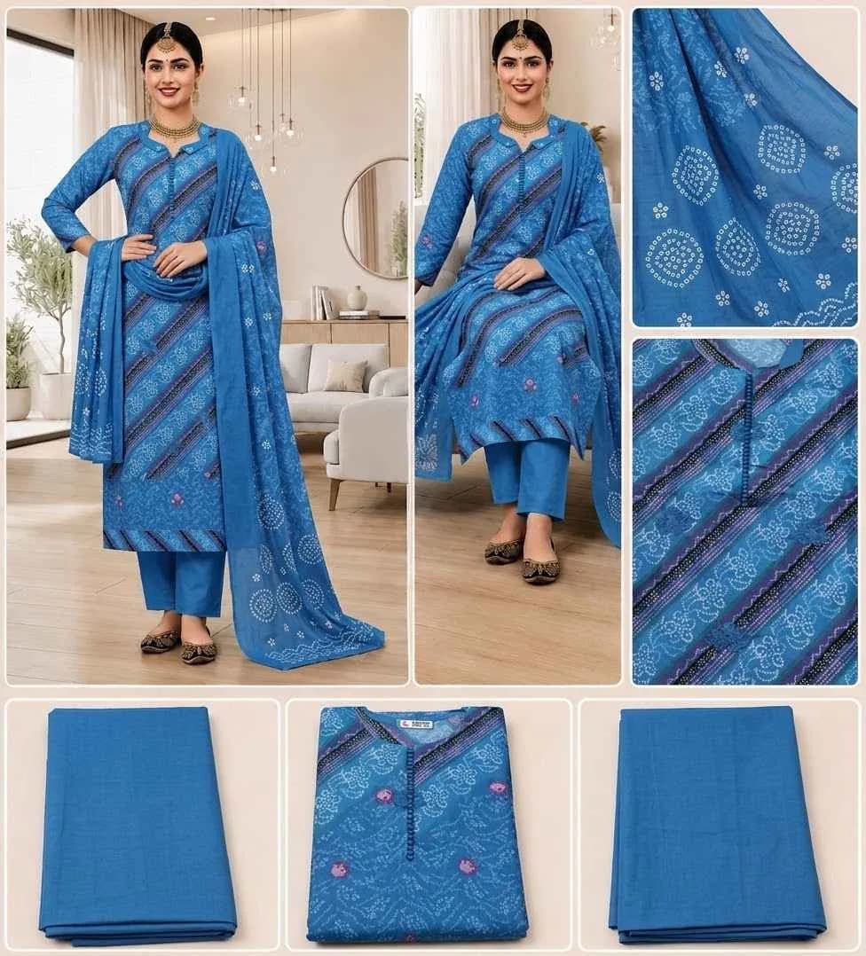 Lime Green Leheriya & Bandhani Print Unstitched/Stitched Salwar Suit Set — photo 2