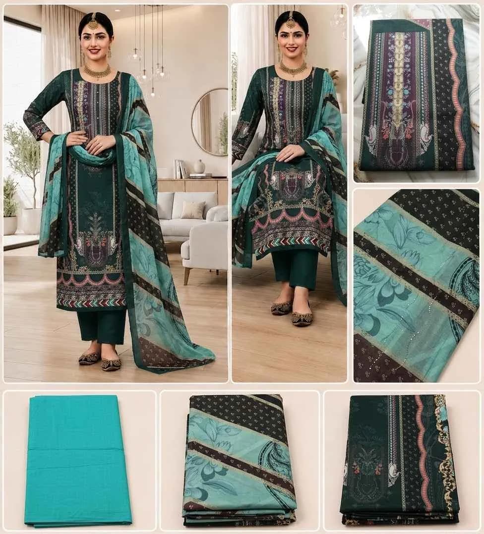 Elegant Teal Blue Printed Salwar Kameez with Floral Dupatta — photo 3