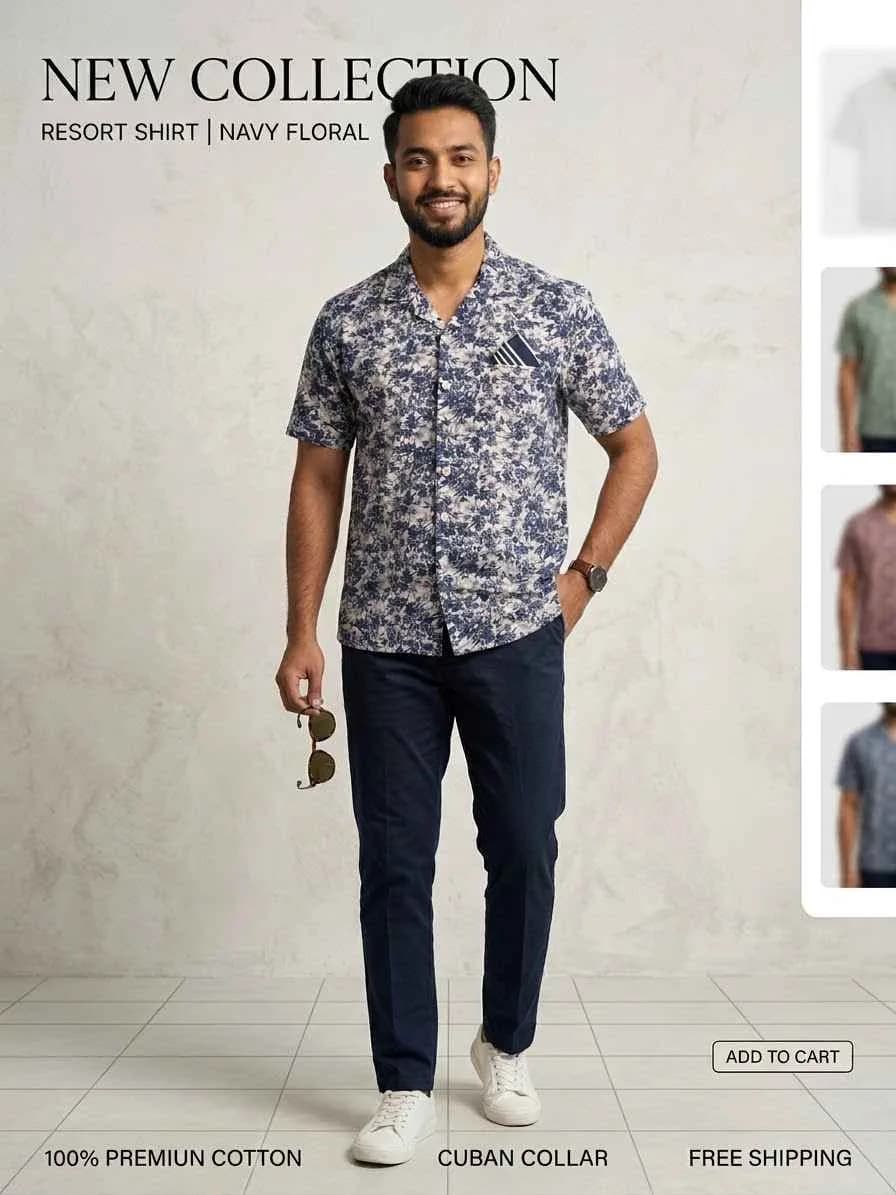 JACK & JONES Navy Blue Floral Print Short-Sleeve Resort Shirt — photo 2